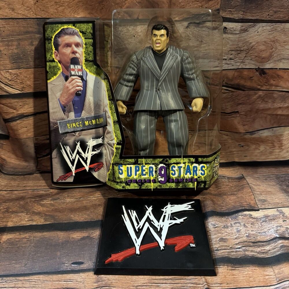 Vintage 98 WWF Vince McMahon Action Figure Suit Stand Jakks Pacific BCA Complete